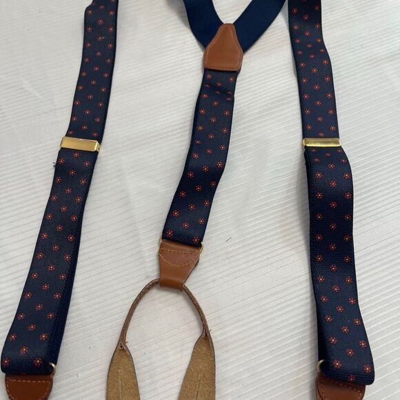 CAS Navy Blue Red Flower Black Leather Germany Suspenders - Picture 2 of 6